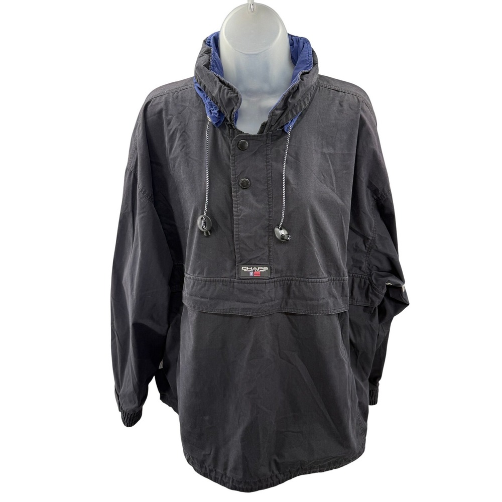 Chaps Ralph Lauren Mens Vintage Anorak Pullover Hooded Jacket Black Large